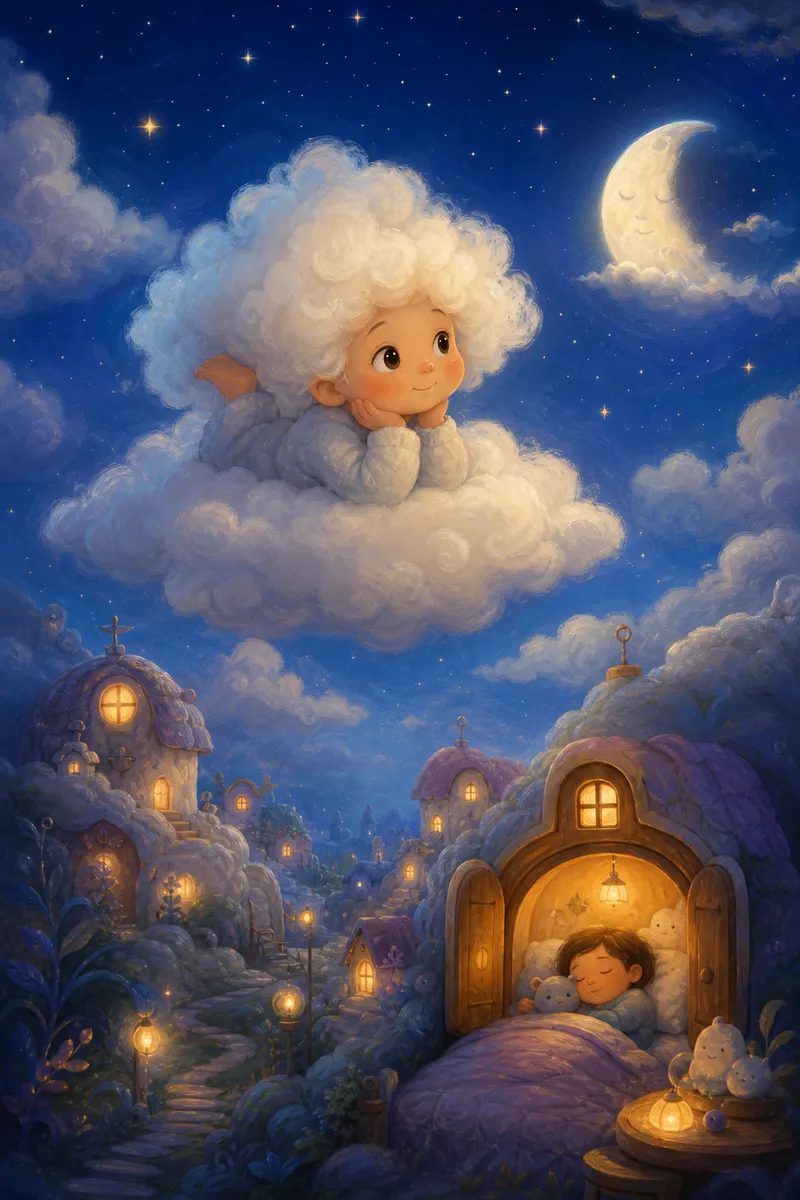 Illustration zur Geschichte „Das Wolkenkind, das nicht zur Ruhe kam"
