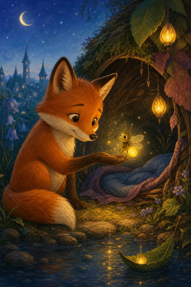 Illustration zur Geschichte „Der Fuchs und das letzte Glühwürmchen"