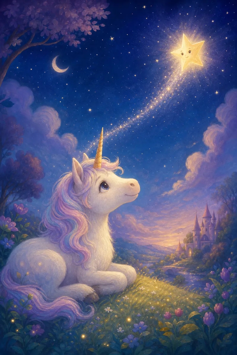 Illustration zur Geschichte „Das Einhorn und der erste Stern"